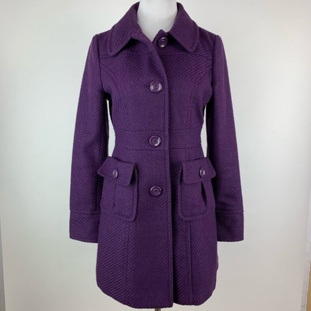 Tulle Anthropologie Coat Long Classic Button up Purple Jacket Small